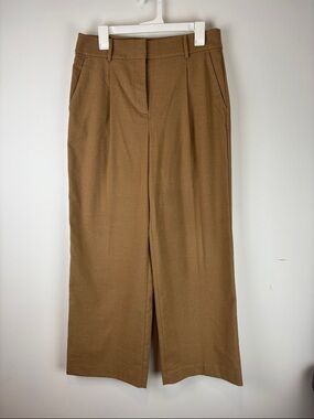 LOFT Peyton Trouser Pants Size 8 Brown Wide Leg Cropped High Rise Work Career